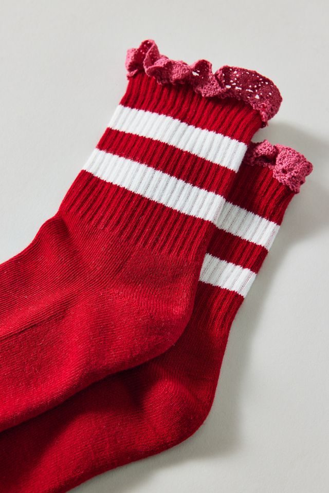 Chaussette athlétique à rayures avec garniture en dentelle #1