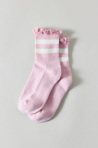 Urban Outfitters Lace-trim Striped Athletic Sock In Pink/white Stripes, Women's At  In Pink