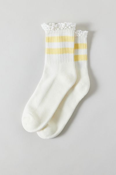 Chaussettes de sport rayées à bordure de dentelle
