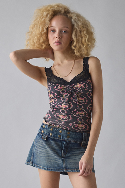 Kimchi Blue Callie Cinch-Front Lace Trim Tank Top