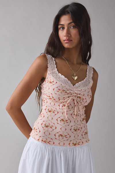 Kimchi Blue Callie Cinch-Front Lace Trim Tank Top