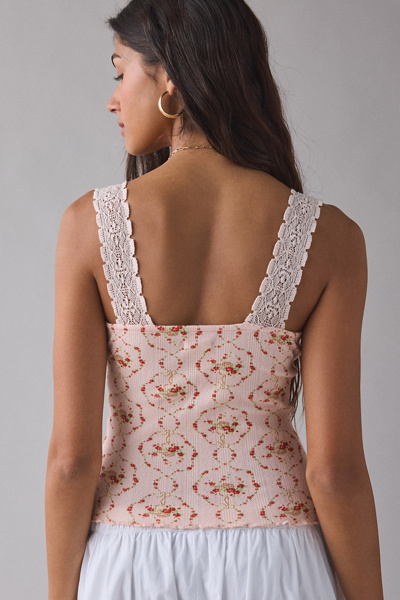 Kimchi Blue Callie Cinch-Front Lace Trim Tank Top