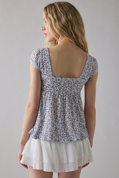 BDG Sawyer Lace Trim Short Sleeve Babydoll Top