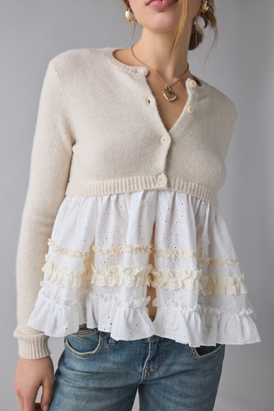 Kimchi Blue Monical Mixed Media Ruffle Peplum Cardigan | Urban
