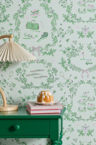 Urban Outfitters Uo Home Preppy Toile Removable Wallpaper In Green At  In Green