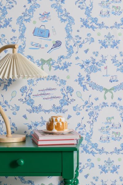Urban Outfitters Uo Home Preppy Toile Removable Wallpaper In Blue At  In Blue