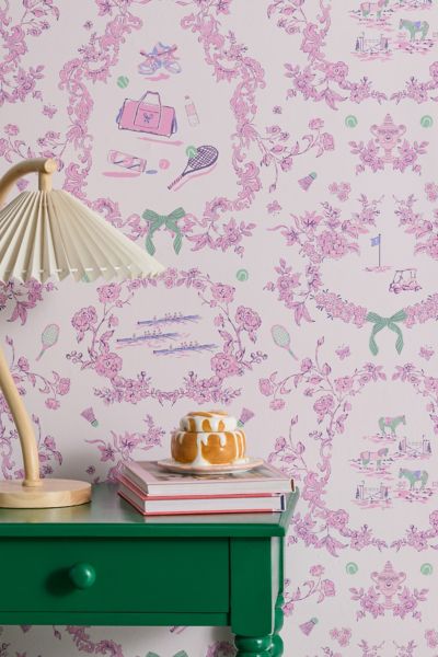 Urban Outfitters Uo Home Preppy Toile Removable Wallpaper In Pink At  In Pink