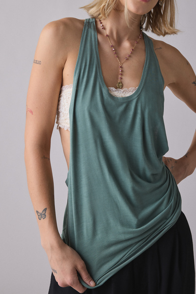 BDG Bowery Reese Jersey Knit Relaxed Racerback Tank Top in Slate, Women's at Urban Outfitters