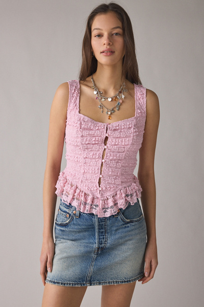 Kimchi Blue Amara Ruffle Lace Button-Front Tank Top