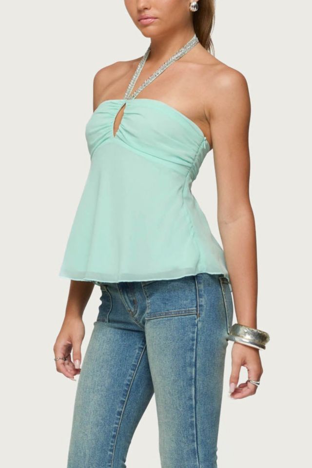 Edikted Sequin Chiffon Keyhole Halter Top #3