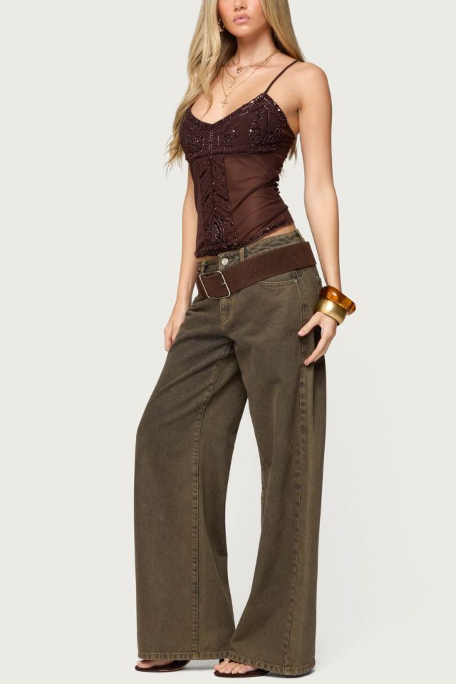 Edikted Azelia Beaded Sheer Chiffon Top #1