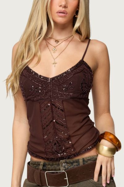 Edikted Azelia Beaded Sheer Chiffon Top