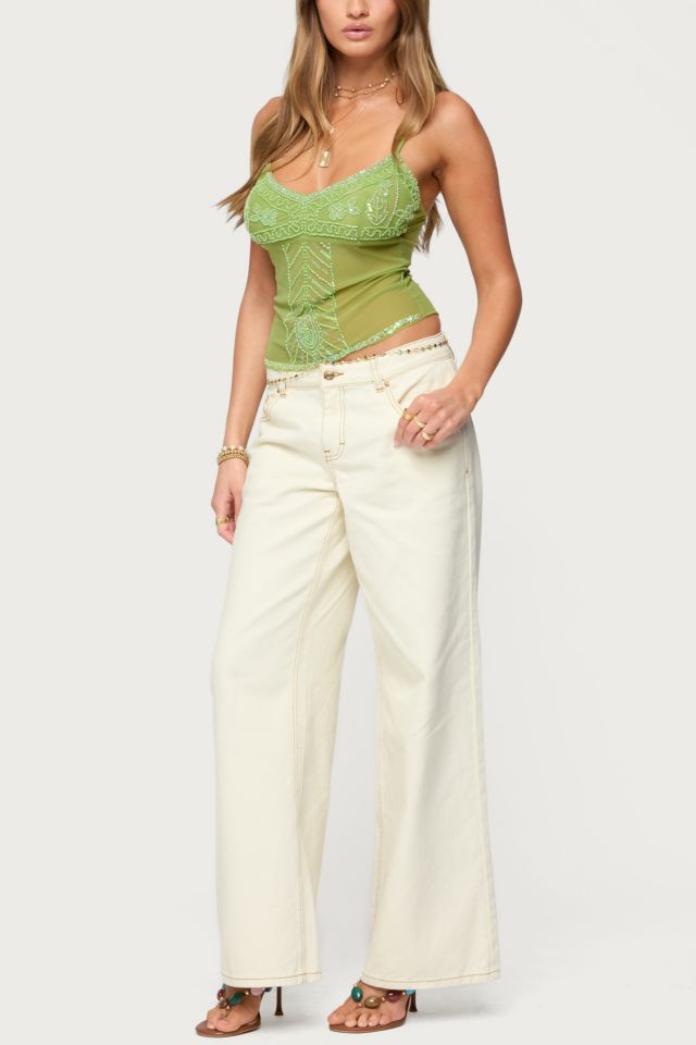 Edikted Azelia Beaded Sheer Chiffon Top