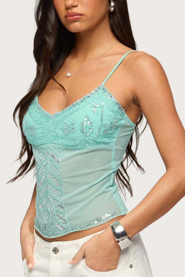 Edikted Azelia Beaded Sheer Chiffon Top #2