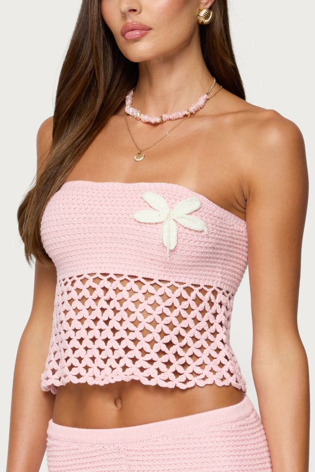 Edikted Tahna Flower Strapless Crochet Top #2