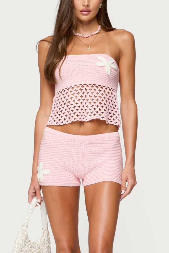 Edikted Tahna Flower Strapless Crochet Top #3