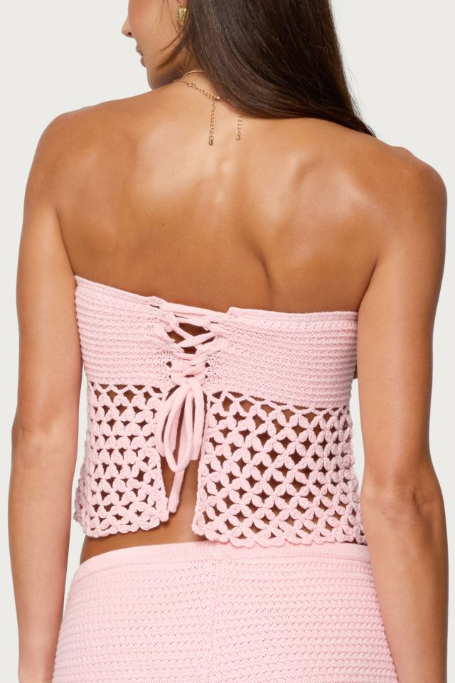 Edikted Tahna Flower Strapless Crochet Top #4
