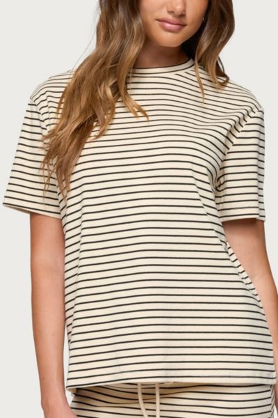 Edikted Brena Striped Oversized T-shirt In Neutral