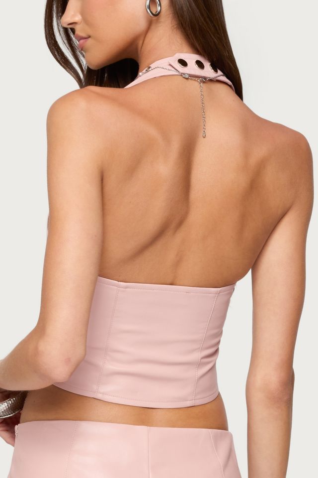 Edikted Elisha Lace Up Faux Leather Halter Top #4