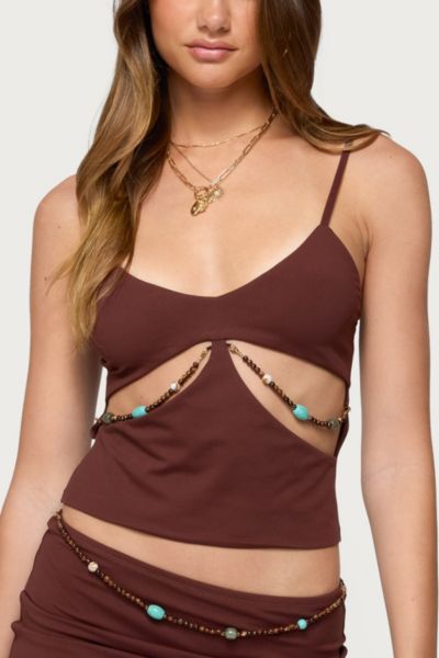Edikted Neri Bead Cut Out Tank Top In Brown