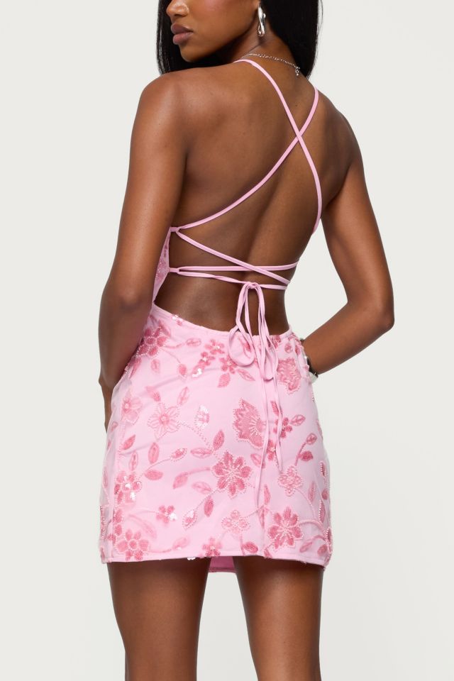 Edikted Ayv Sequin Floral Backless Mini Dress #3