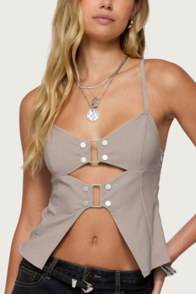Edikted Shay Split Front Buckle Tank Top In Light/gray, Women's At Urban Outfitters In Gray