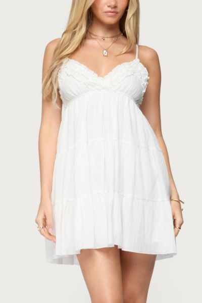 Edikted Bianca Cotton Tiered Babydoll Minidress In White