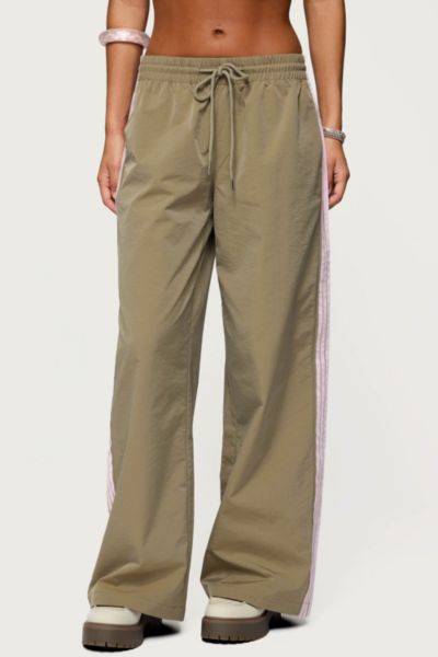 Edikted Annabella Low Rise Nylon Track Pants In Green