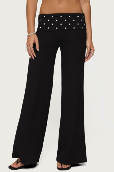 Edikted Reeva Polka Dot Fold Over Pants In Black, Women's At Urban Outfitters In Black