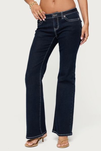 Edikted Tilda Low Rise Flared Jeans In Indigo/blue/raw, Women's At Urban Outfitters In Blue