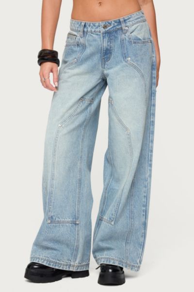 Edikted Dema Western Low Rise Light Rinse Wash Jeans In Blue