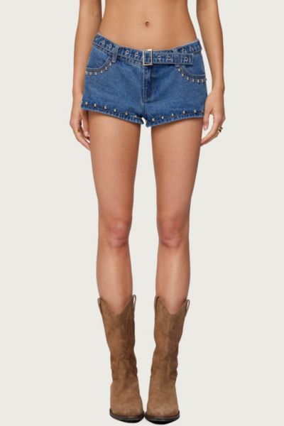 Edikted Grommet & Stud Denim Micro Shorts In Blue, Women's At Urban Outfitters In Blue