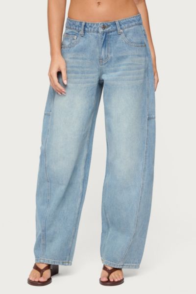 Edikted Korie Barrel Leg Low Rise Light Rinse Wash Jeans In Blue