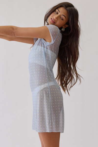 For Love & Lemons UO Exclusive Lottie Sheer Mesh Slip Dress