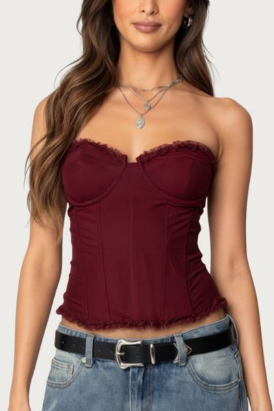 Edikted Twisted Split Front Tube Top In Burgundy