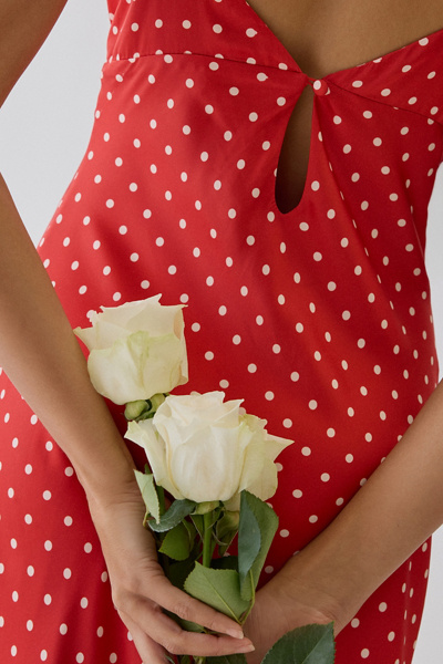 For Love & Lemons UO Exclusive Emmaline Polka Dot Satin Maxi Dress