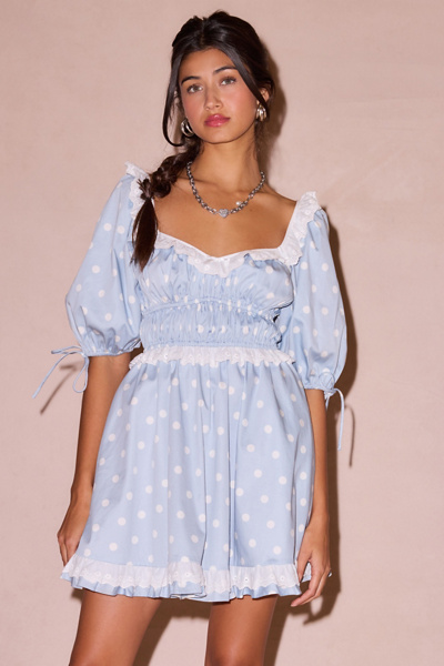 Puff Sleeve Jean Mini Dress For Love And Lemons For Love Lemons UO  Exclusive Jackson Puff
