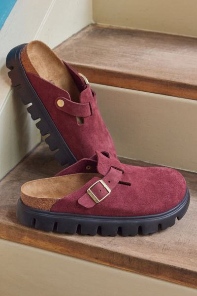 Birkenstock Women's Papillio Boston Chunky Suede Clog In Zinfandel Suede, Women's At Urban Outfitters In Burgundy