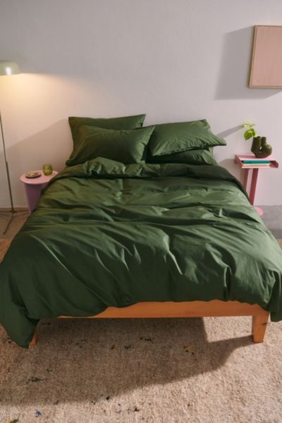 Bed Threads Organic Cotton Percale Duvet Cover In Moss At Urban Outfitters In Green