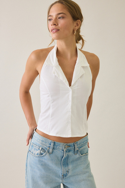 Motel Mikanu Collared Halter Neck Button-Down Top