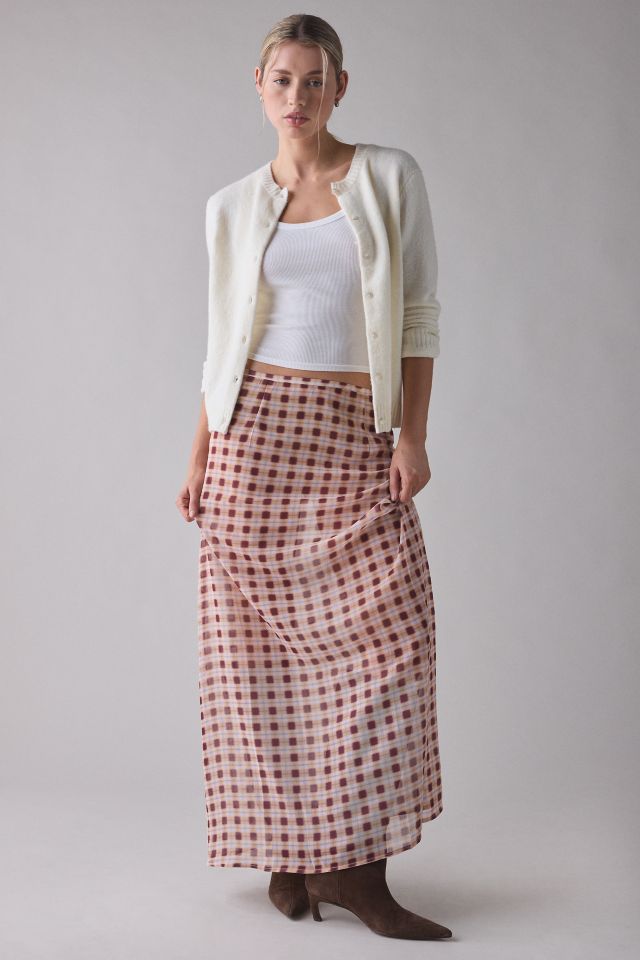 Motel Surina Blurred Check Sheer Chiffon Maxi Skirt #1
