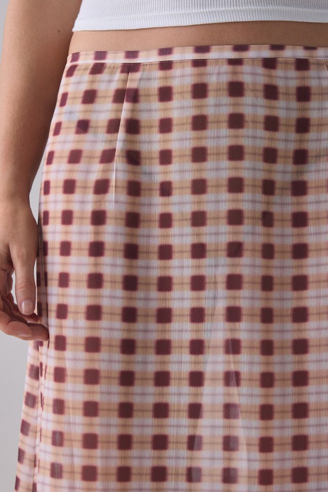 Motel Surina Blurred Check Sheer Chiffon Maxi Skirt #2