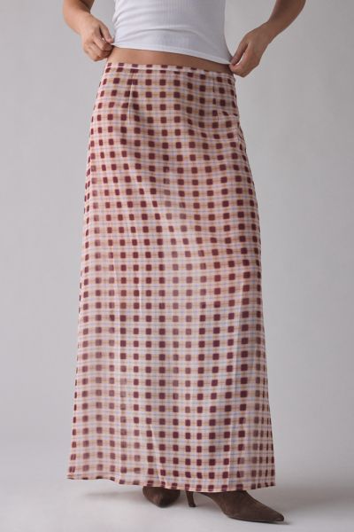 Motel Surina Blurred Check Sheer Chiffon Maxi Skirt