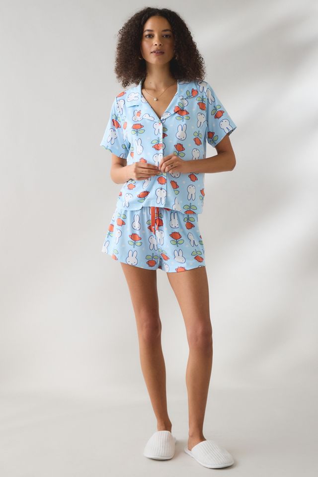 Miffy Flower Print Short Sleeve Button-Down Top + Shorts 2-Piece PJ Set #3