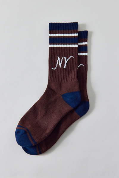 Urban Outfitters Ny Athletic Stripe Crew Sock In Brown, Men's At  In Brown