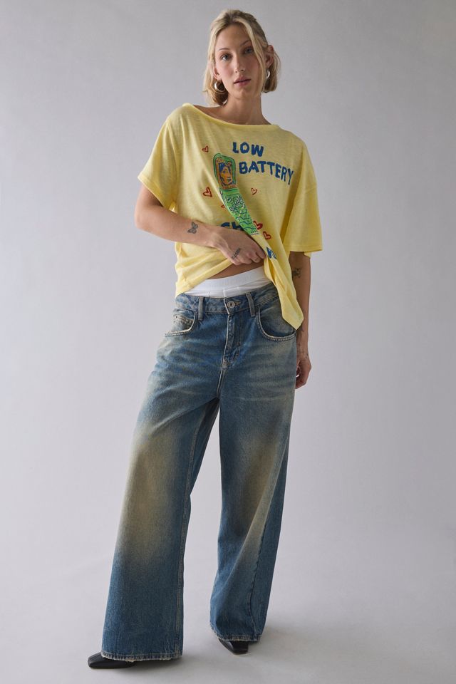 BDG Courtney Low Battery Graphic Off-The-Shoulder Oversized Tee #1