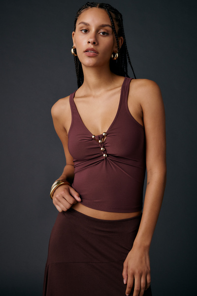 CLANE PILE FLARE TANK TOPS ブラウン サイズ1 CLANE - パイル フレアショートトップス - PILE FLARE TANK TOPS