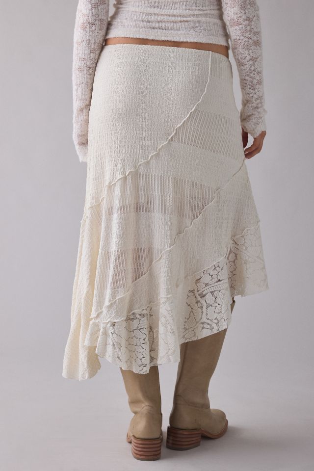 UO Birdie Textured Lace Patchwork Asymmetric Midi Skirt #1
