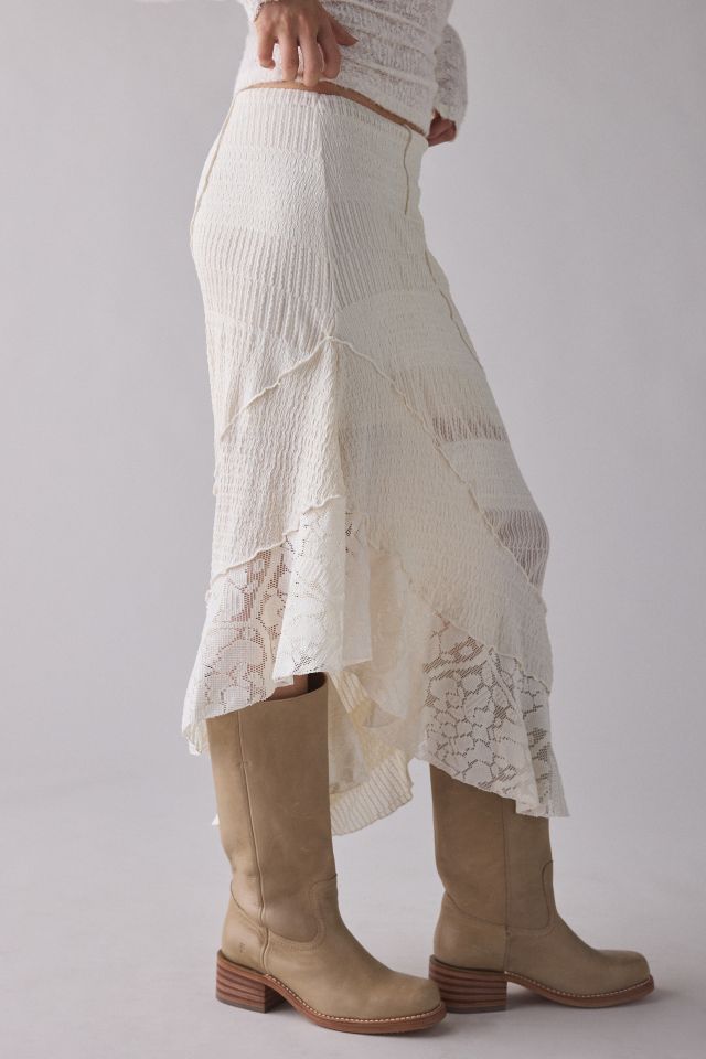 UO Birdie Textured Lace Patchwork Asymmetric Midi Skirt #3
