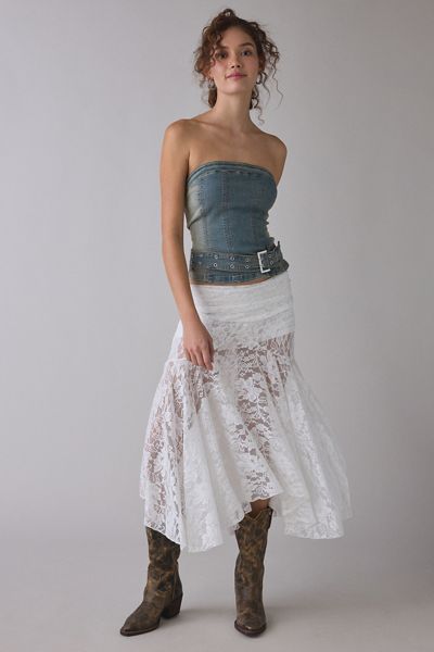Kimchi Blue Elizabeth Lace Bustle Asymmetric Midi Skirt | Urban